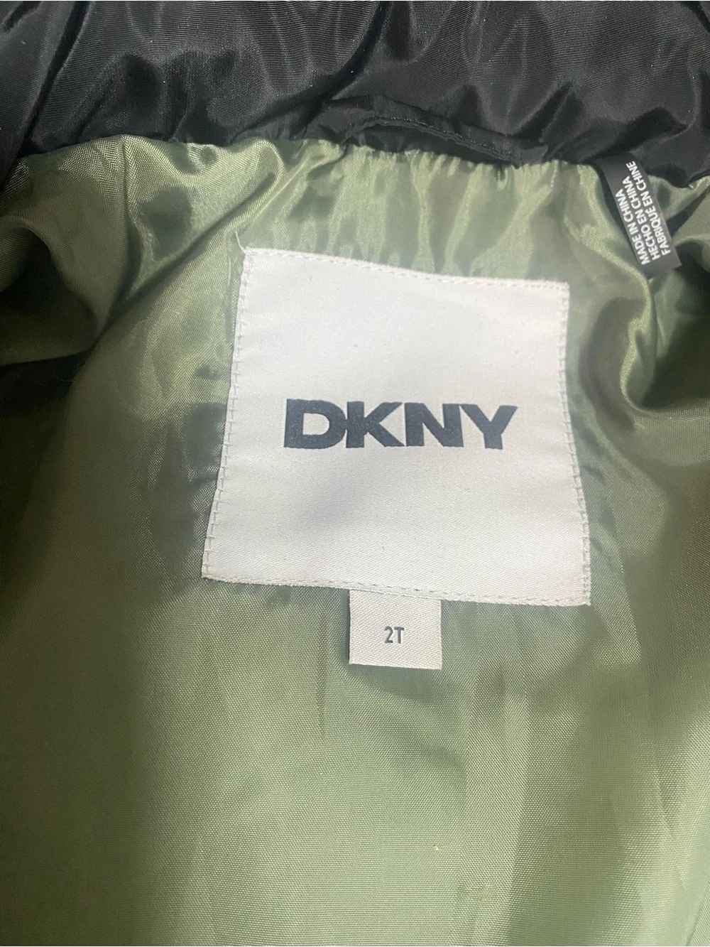 DKNY Boys Olive Green Puffer Jacket with Black Hood